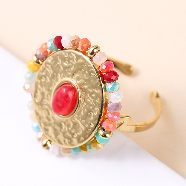 不锈钢镀金开口戒指水晶玉石镶嵌