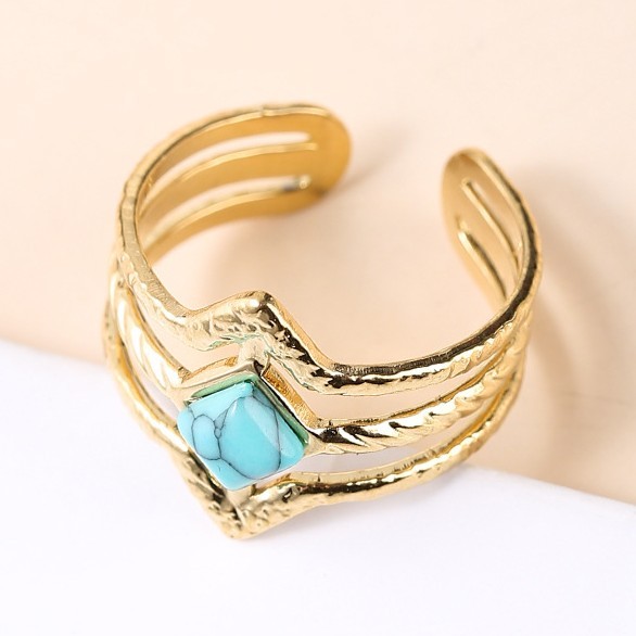 不锈钢镀金开口戒指水晶玉石镶嵌