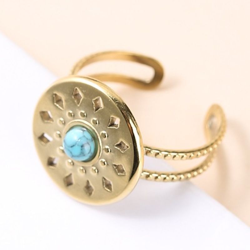 不锈钢镀金开口戒指水晶玉石镶嵌