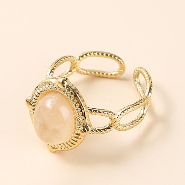 玛瑙玉石镶嵌镀金开口戒指