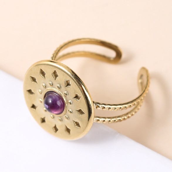 不锈钢镀金开口戒指水晶玉石镶嵌