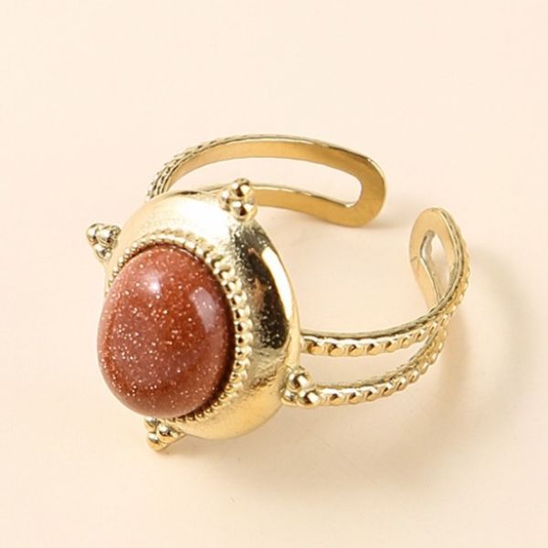 玛瑙玉石镶嵌镀金开口戒指