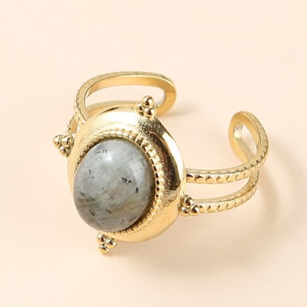 玛瑙玉石镶嵌镀金开口戒指