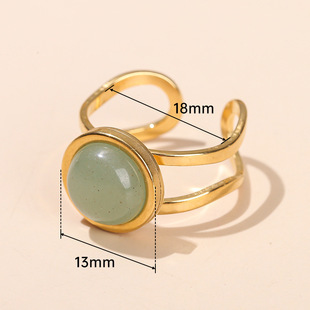 水晶玛瑙圆形开口金色钛钢戒指