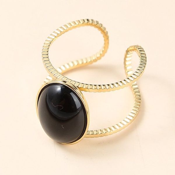 玛瑙玉石镶嵌镀金开口戒指