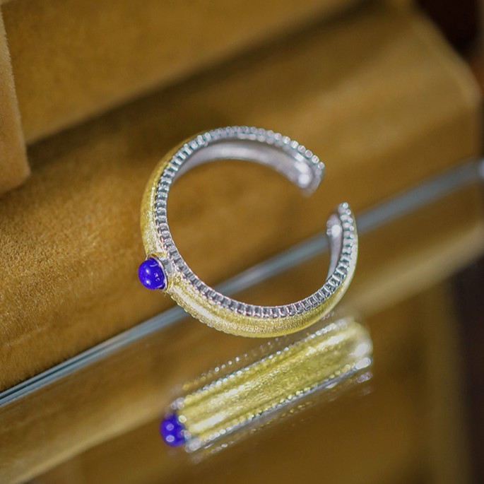 s925银克莱因蓝镶嵌青金石戒指