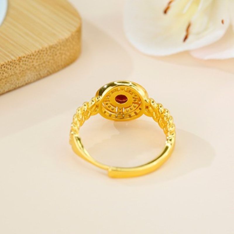 s925纯银蛋面南红玛瑙镶嵌锆石活口戒指