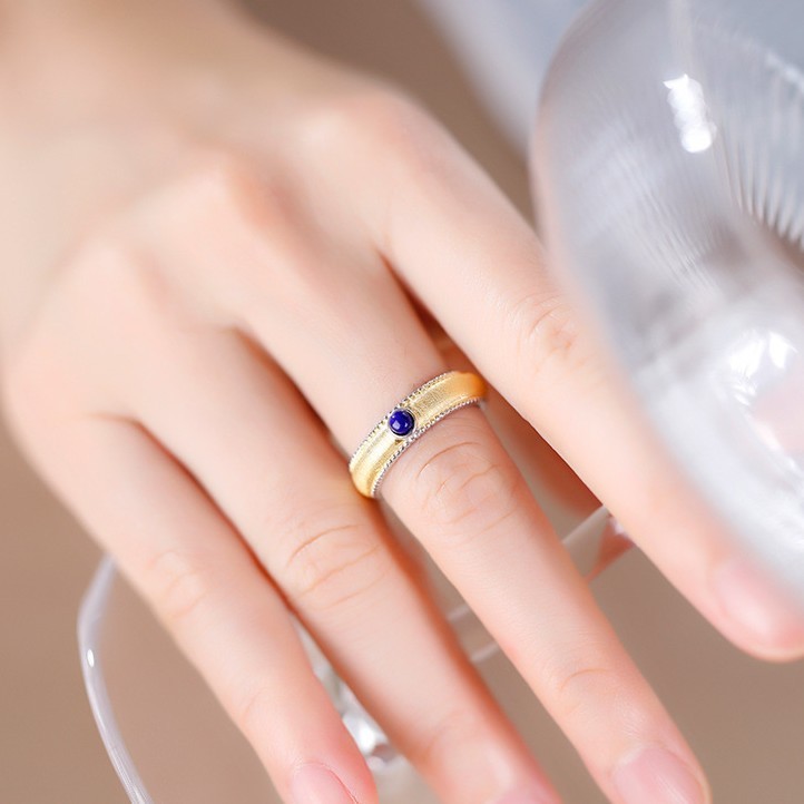 s925银克莱因蓝镶嵌青金石戒指