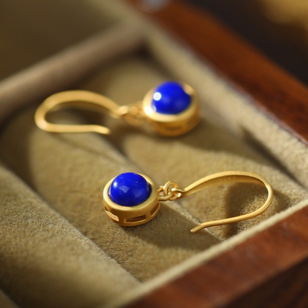 克莱因蓝镶嵌青金石蛋面耳坠