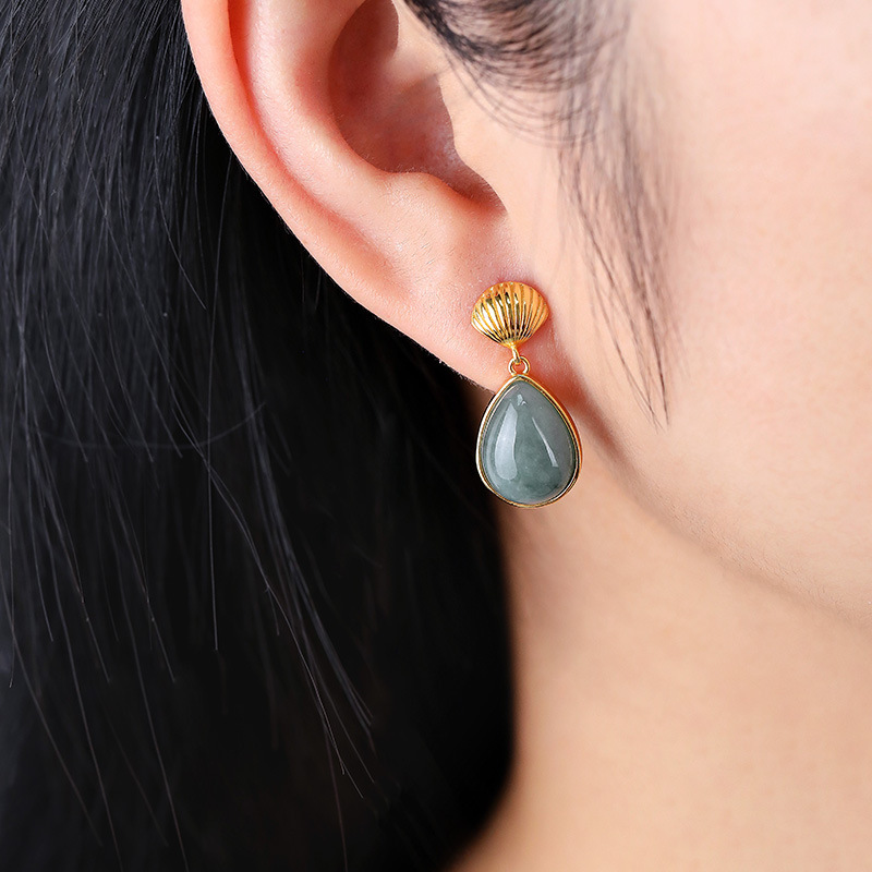 天然A货蓝水翡翠几何耳坠