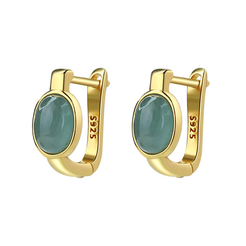 925纯银天然A货蓝水翡翠蛋面耳环