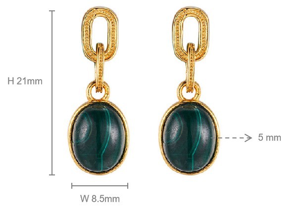 Gold-Plated Malachite Cabochon Drop Earrings