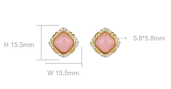 Gold-Plated Zircon-Set Pink Opal Earrings