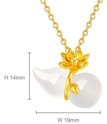 White Chalcedony Gourd and Lotus Necklace