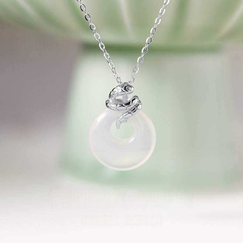 Sterling Silver White Chalcedony Safety Buckle Pendant Snake