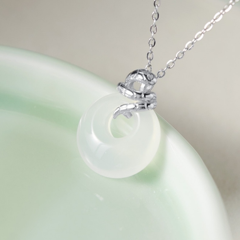 Sterling Silver White Chalcedony Safety Buckle Pendant Snake