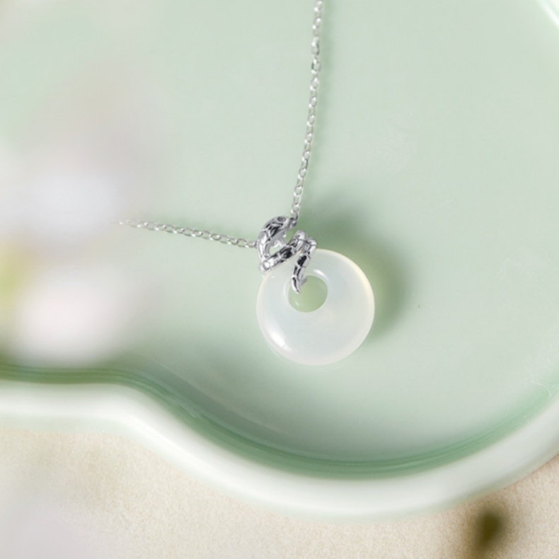 Sterling Silver White Chalcedony Safety Buckle Pendant Snake