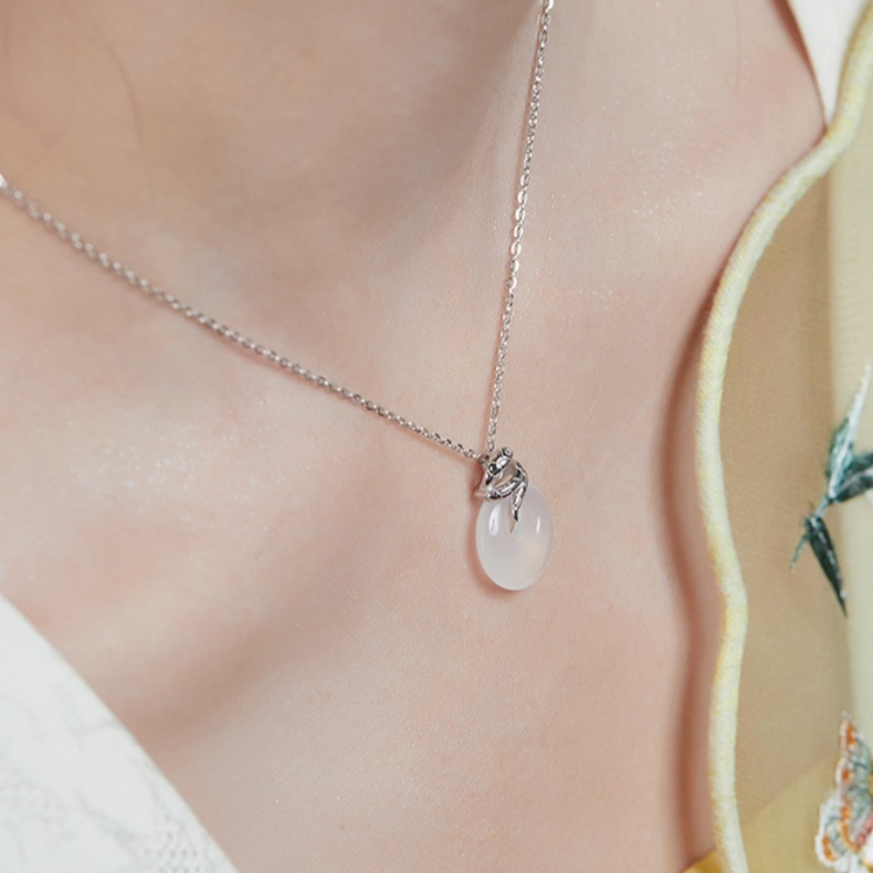 Sterling Silver White Chalcedony Safety Buckle Pendant Snake