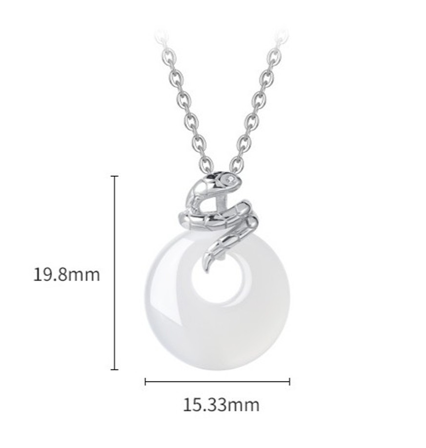 Sterling Silver White Chalcedony Safety Buckle Pendant Snake