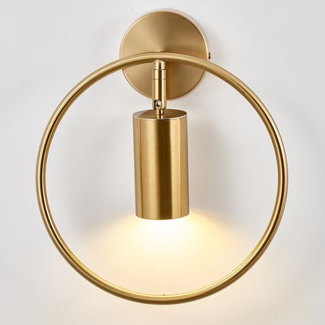 Sionige-Postmodern creative light luxury bedroom bedside spotlight 180 degree rotatable aisle background wall circle iron wall light--TQ-L54
