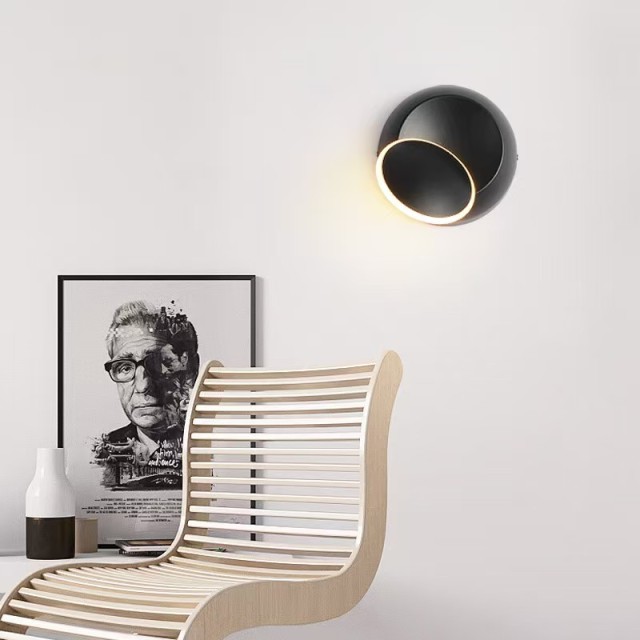 Sionige-Nordic simple bedroom bedside eclipse wall lamp led creative living room restaurant staircase aisle round adjustable lamp--TQ-L57