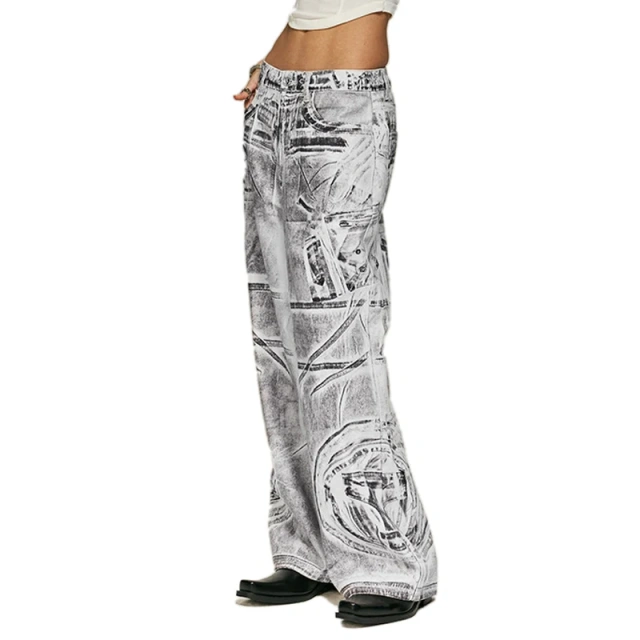 HEZ Custom Graffiti Digital Print Baggy Denim Jeans Wide Leg Pants