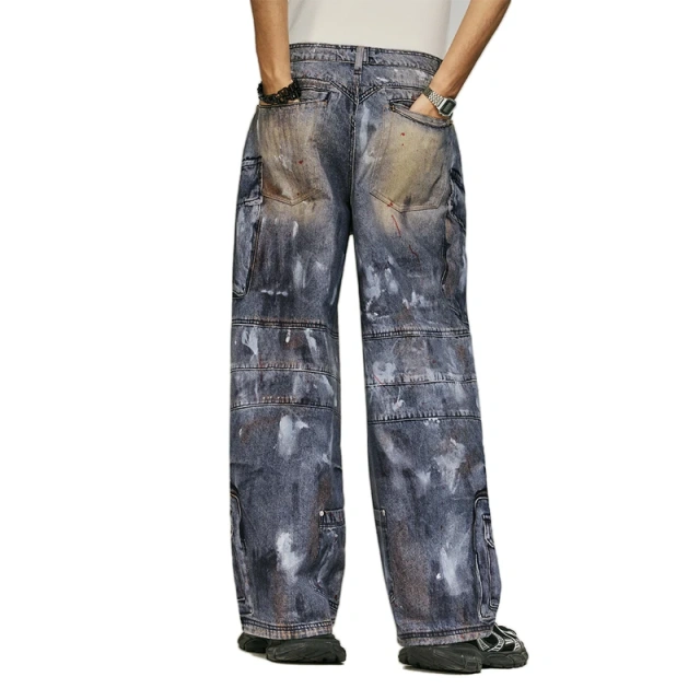 HEZ High Street Custom Full Print 3D Cargo Denim Baggy Wide Leg Jeans