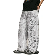 HEZ Custom Graffiti Digital Print Baggy Denim Jeans Wide Leg Pants
