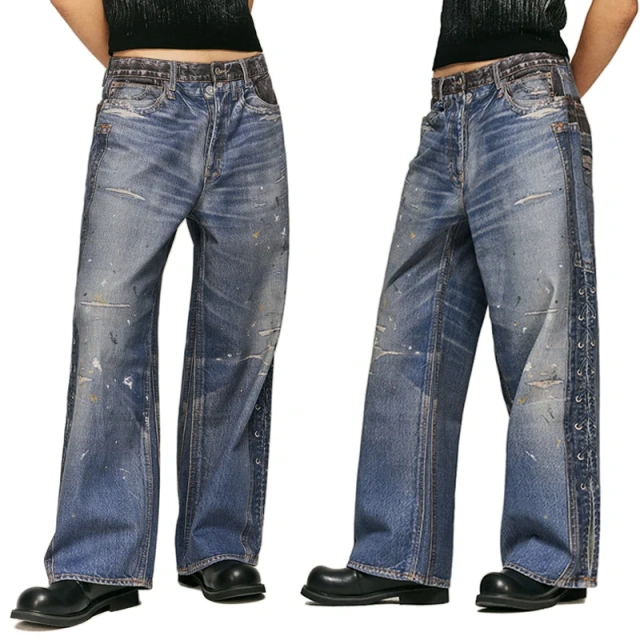 HEZ Custom streetwear cool transfer all over 3D digital printed trompe l'oeil denim pant loose wide leg baggy men's jeans