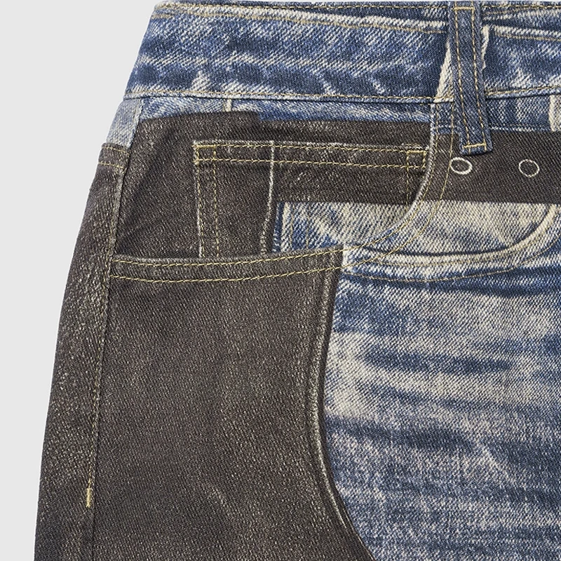 HEZ OEM&ODM wholesale cool transfer trompe l'oeil graphic digital printed denim jeans loose baggy denim wide leg jeans men
