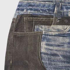 HEZ OEM&ODM wholesale cool transfer trompe l'oeil graphic digital printed denim jeans loose baggy denim wide leg jeans men