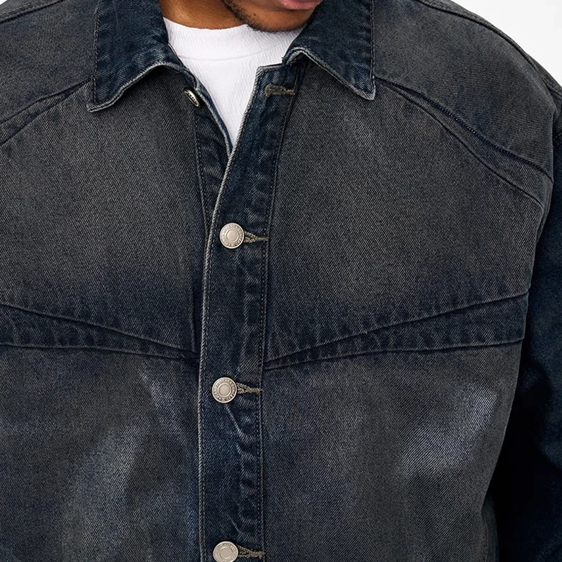HEZ Custom Hand Brushed Vintage Washed Cropped Denim Jacket for Men