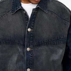 HEZ Custom Hand Brushed Vintage Washed Cropped Denim Jacket for Men
