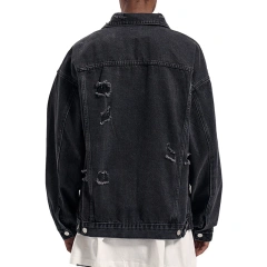 HEZ Fashion washed distressed destroy ripped vintage denim jacket custom jeans jacket men's black jackets