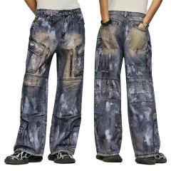 HEZ High Street Custom Full Print 3D Cargo Denim Baggy Wide Leg Jeans