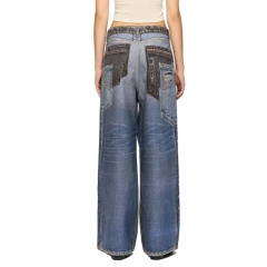 HEZ Custom streetwear cool transfer all over 3D digital printed trompe l'oeil denim pant loose wide leg baggy men's jeans