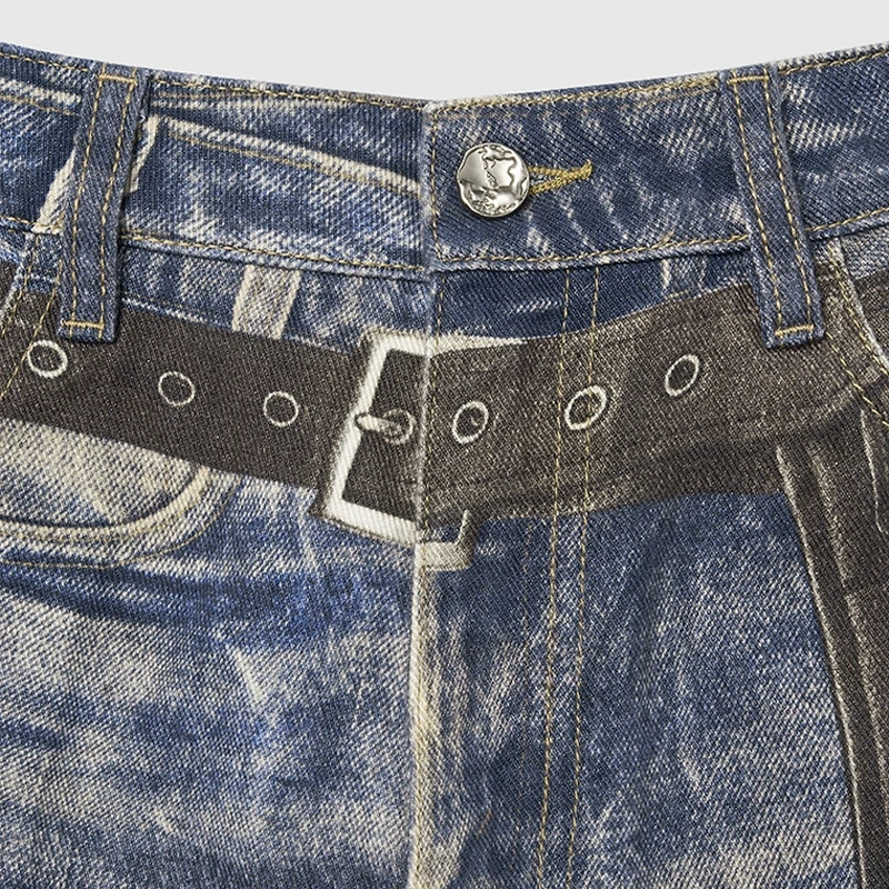 HEZ OEM&ODM wholesale cool transfer trompe l'oeil graphic digital printed denim jeans loose baggy denim wide leg jeans men