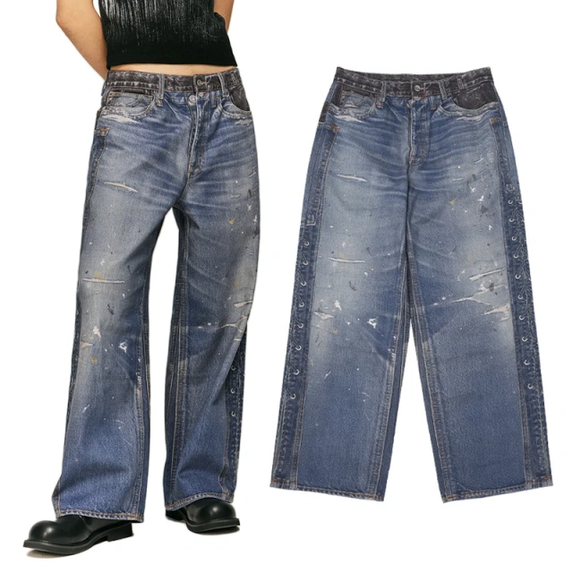 HEZ Custom streetwear cool transfer all over 3D digital printed trompe l'oeil denim pant loose wide leg baggy men's jeans