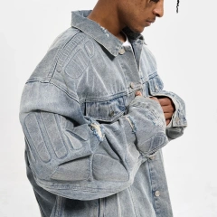 HEZ Custom oversized men's cropped jeans jacket men streetwear vintage washed jeans denim jacket