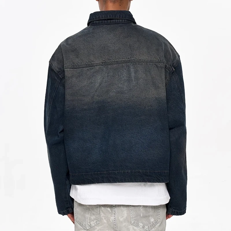 HEZ Custom Hand Brushed Vintage Washed Cropped Denim Jacket for Men