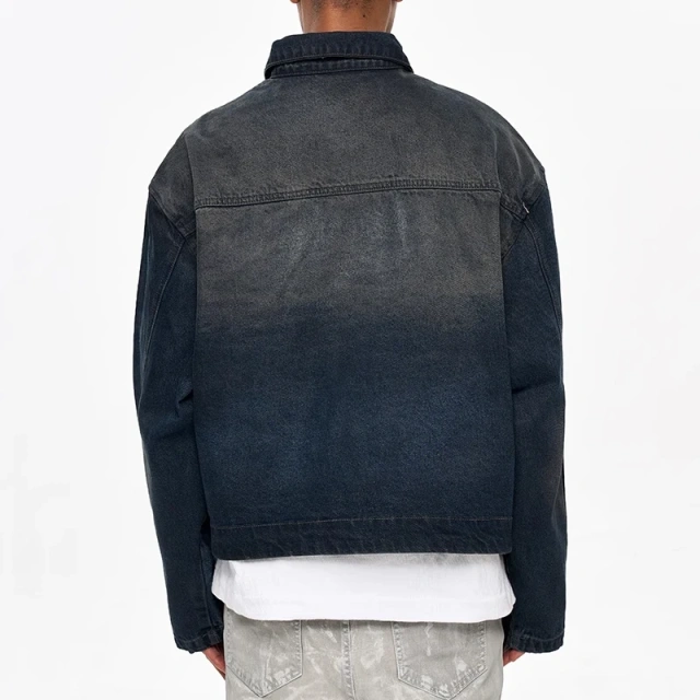 HEZ Custom Hand Brushed Vintage Washed Cropped Denim Jacket for Men