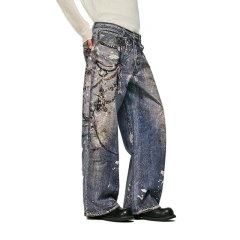 HEZ Custom designer baggy wide leg denim pants cool transfer digital 3D full printed keychain trompe l'oeil denim jeans