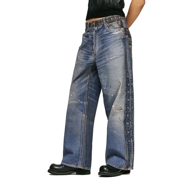 HEZ Custom streetwear cool transfer all over 3D digital printed trompe l'oeil denim pant loose wide leg baggy men's jeans