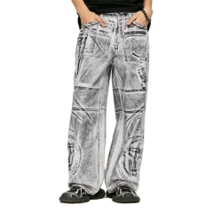 HEZ Custom Graffiti Digital Print Baggy Denim Jeans Wide Leg Pants