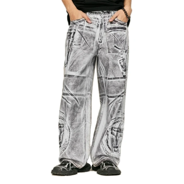 HEZ Custom Graffiti Digital Print Baggy Denim Jeans Wide Leg Pants