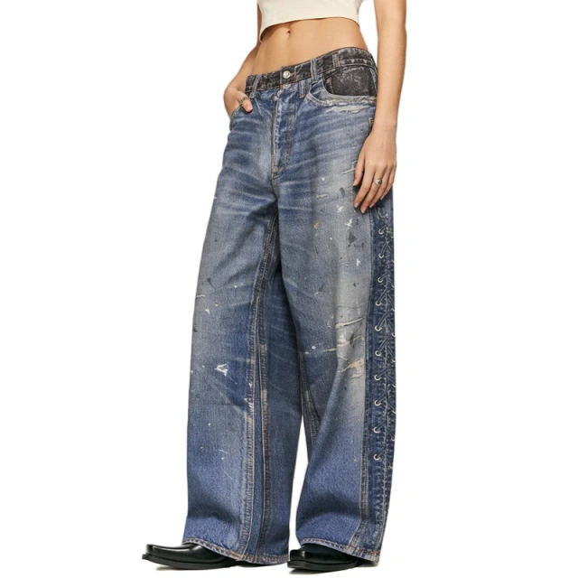 HEZ Custom streetwear cool transfer all over 3D digital printed trompe l'oeil denim pant loose wide leg baggy men's jeans
