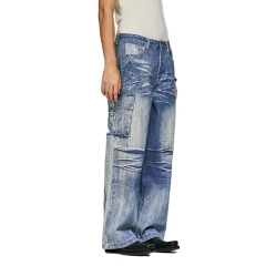 HEZ Last designer brand style cool transfer 3D digital printed trompe l'oeil denim pants baggy cargo wide leg jeans for men