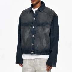 HEZ Custom Hand Brushed Vintage Washed Cropped Denim Jacket for Men