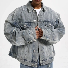 HEZ Custom oversized men's cropped jeans jacket men streetwear vintage washed jeans denim jacket