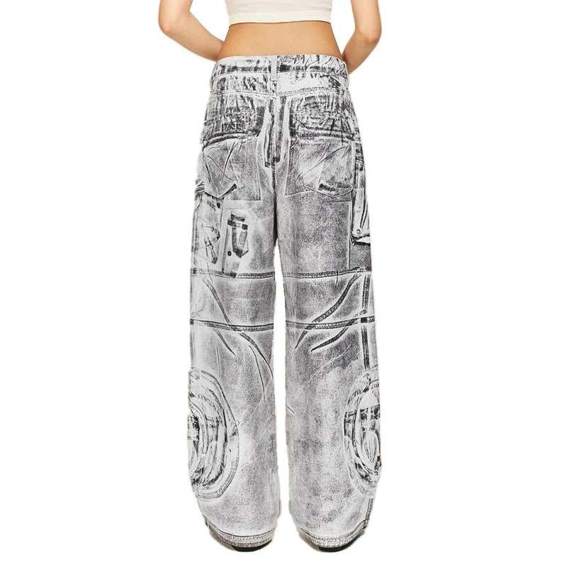 HEZ Custom Graffiti Digital Print Baggy Denim Jeans Wide Leg Pants